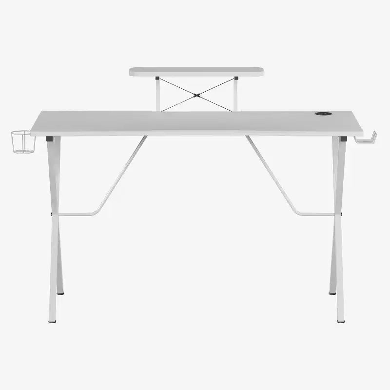 Scrivania da Gaming con Piano in Laminato e Telaio in Acciaio - Portabicchieri Rimovibile, Gancio per Cuffie e Supporto per Smartphone/Monitor
