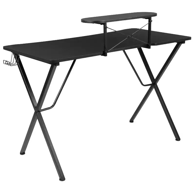 Scrivania da Gaming con Piano in Laminato e Telaio in Acciaio - Portabicchieri Rimovibile, Gancio per Cuffie e Supporto per Smartphone/Monitor